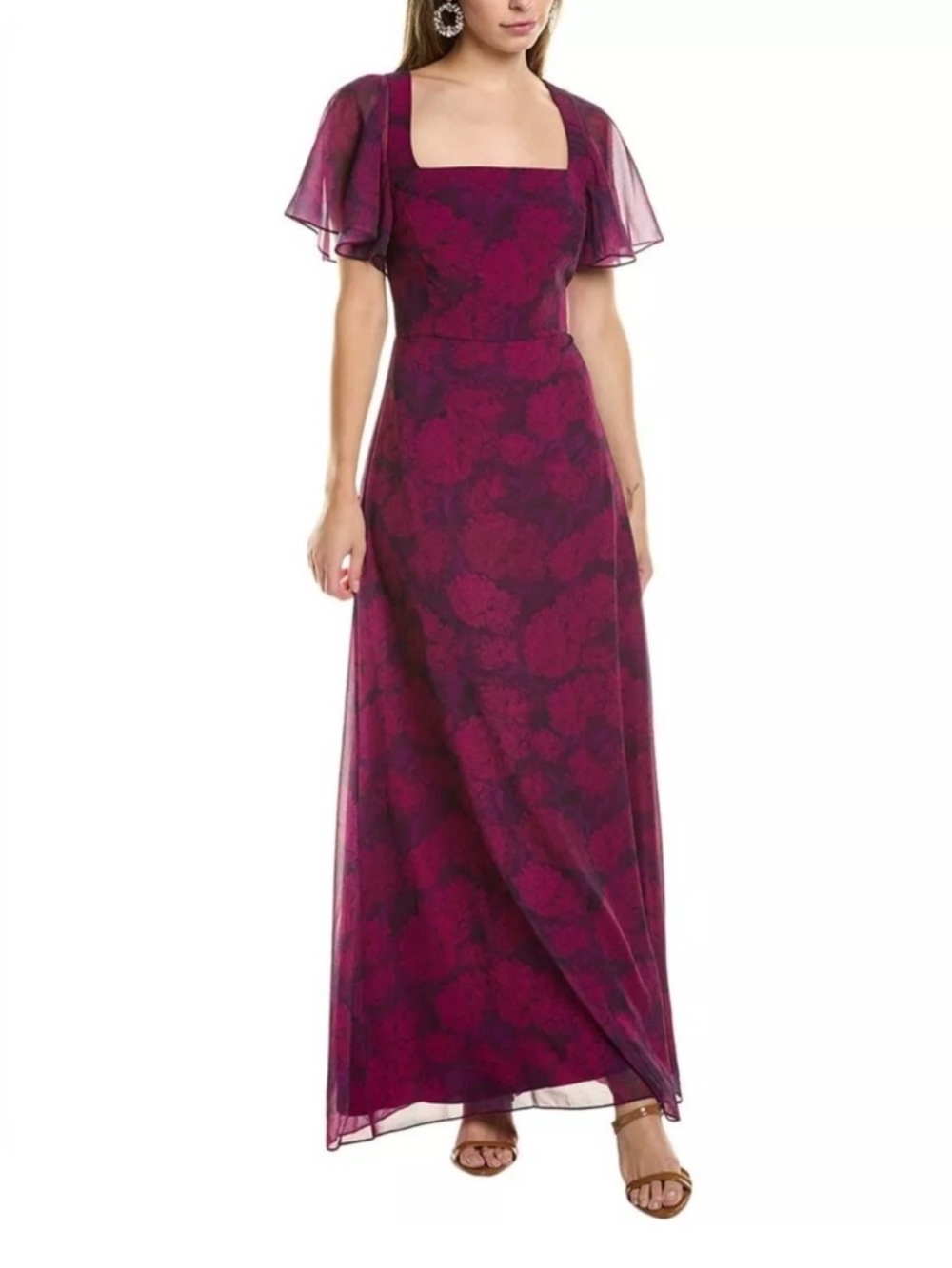Sachin + Babi Plum Floral Square-Neck Maxi Dress